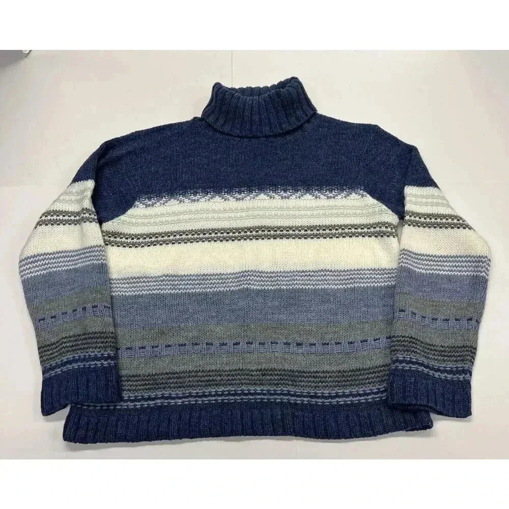 Vintage Fashion Bug Acrylic Turtleneck Sweater Striped USA Made Size Small